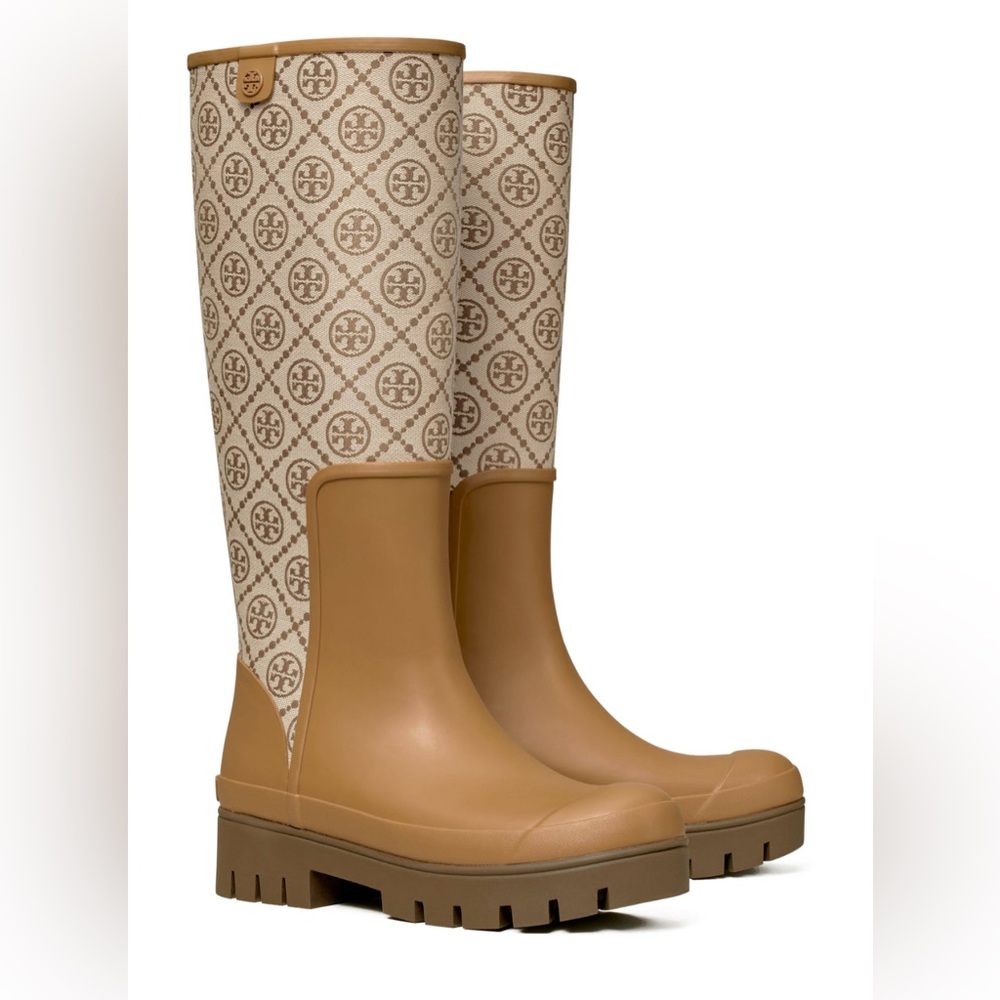 NWOT NEVER WORN Tory Burch T monogram hurricane tall boots color hazel.